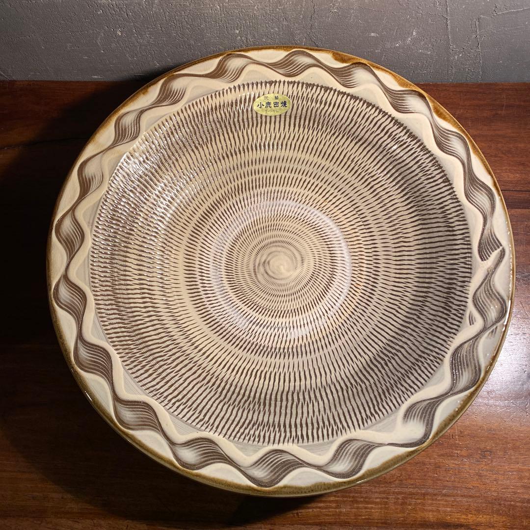 小鹿田焼 38.5cm大皿 未使用品 伝統工芸 飛び鉋 骨董品 まつうら