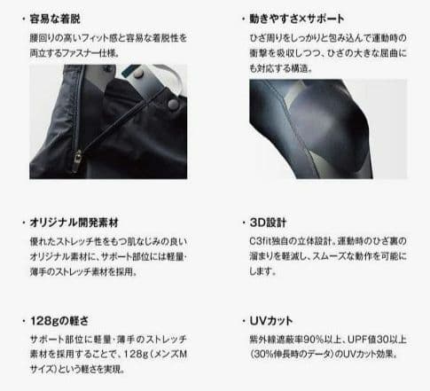 【美品】C3fit フォーカスサポートロングタイツ 着圧 腰 太もも 膝メンズＭ