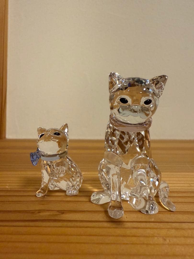 Swarovski 猫と子猫のクリスタルフィギュアセット