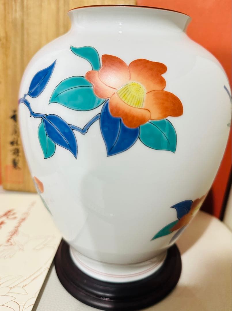 香蘭社 十三代酒井田柿右衛門 花鳥「春」の壷 花瓶原画 フランクリン画廊 共箱