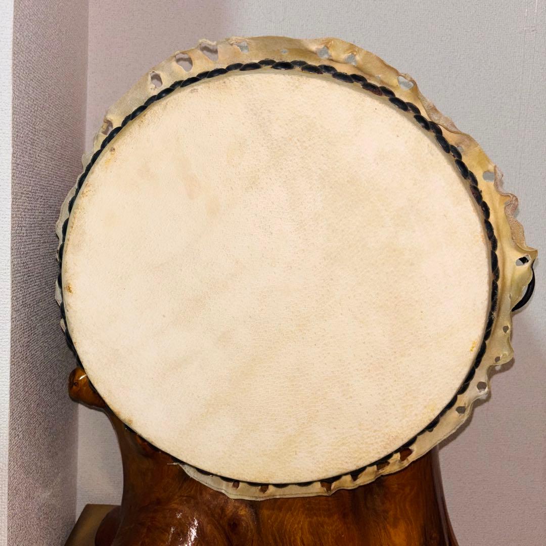 【希少一点物】和太鼓 長胴太鼓 1.1尺 天然木 切り株台座 縁起物 動作良好