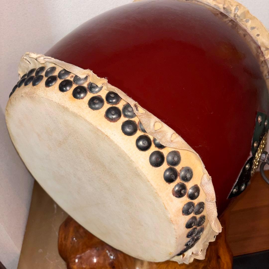 【希少一点物】和太鼓 長胴太鼓 1.1尺 天然木 切り株台座 縁起物 動作良好