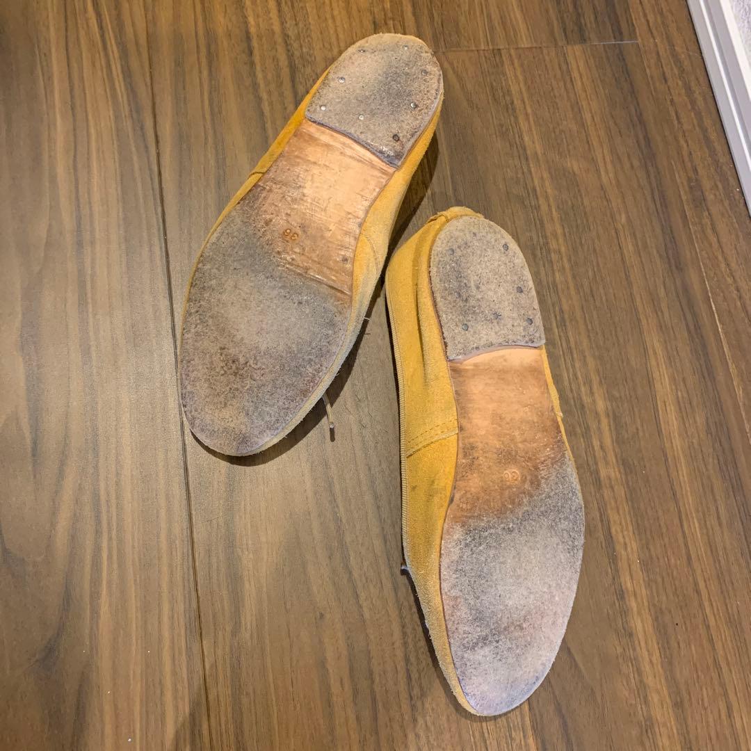 E. Porselli イエロー スエード バレエシューズ