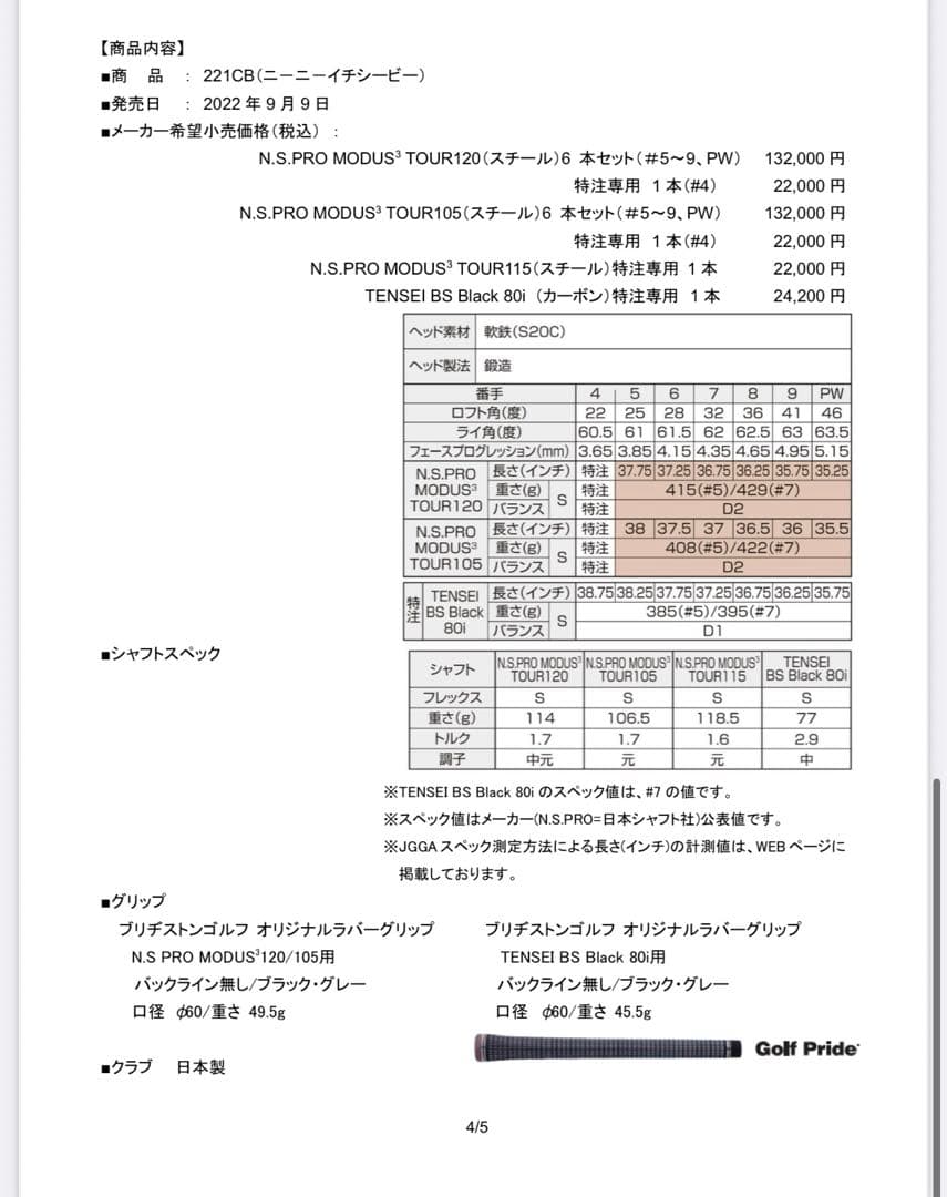 美品　ブリヂストン221CBアイアン&ウェッジ RAUNE 8本セット