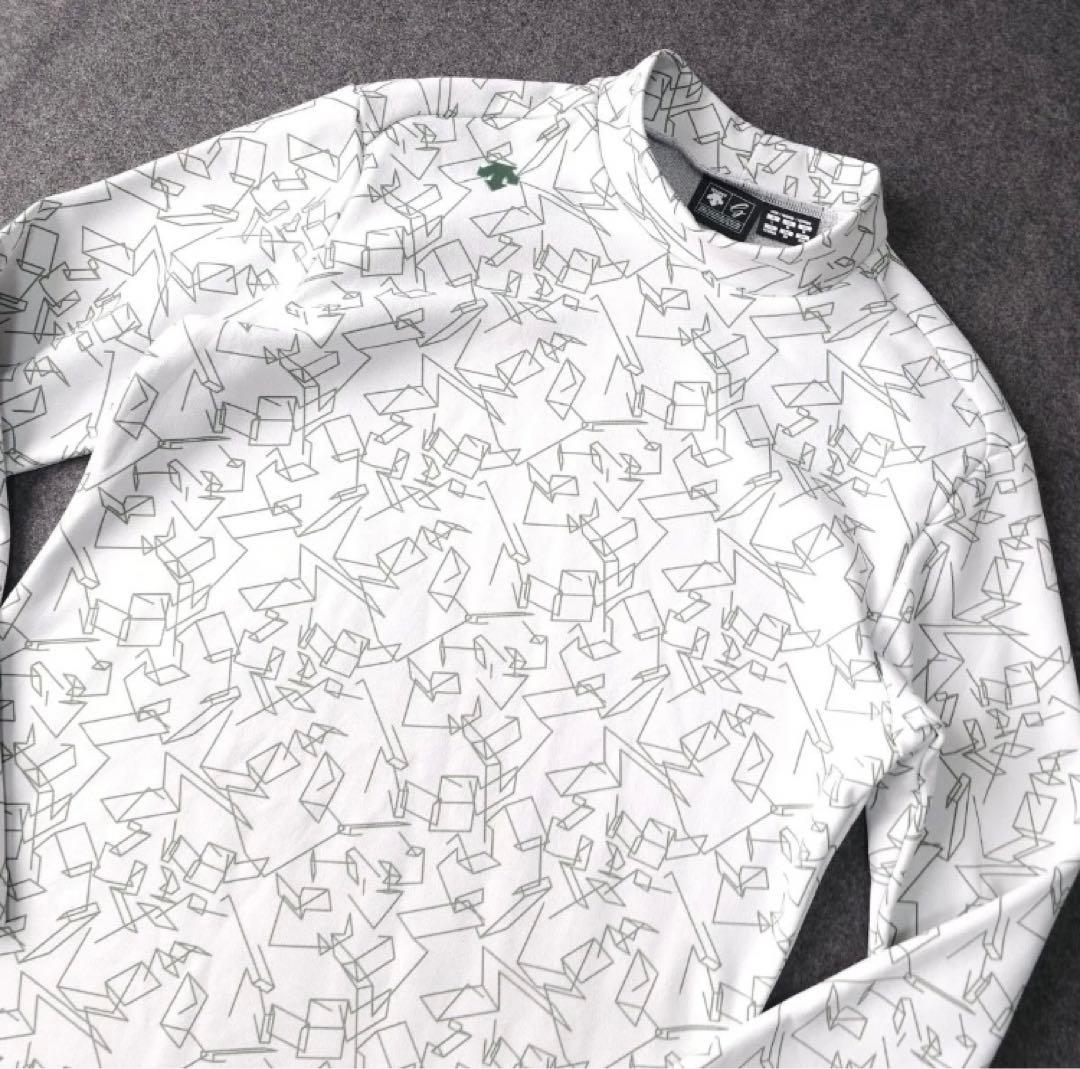 ● DESCENTE GOLF 秋冬 裏起毛 総柄 長袖 モックネック シャツ