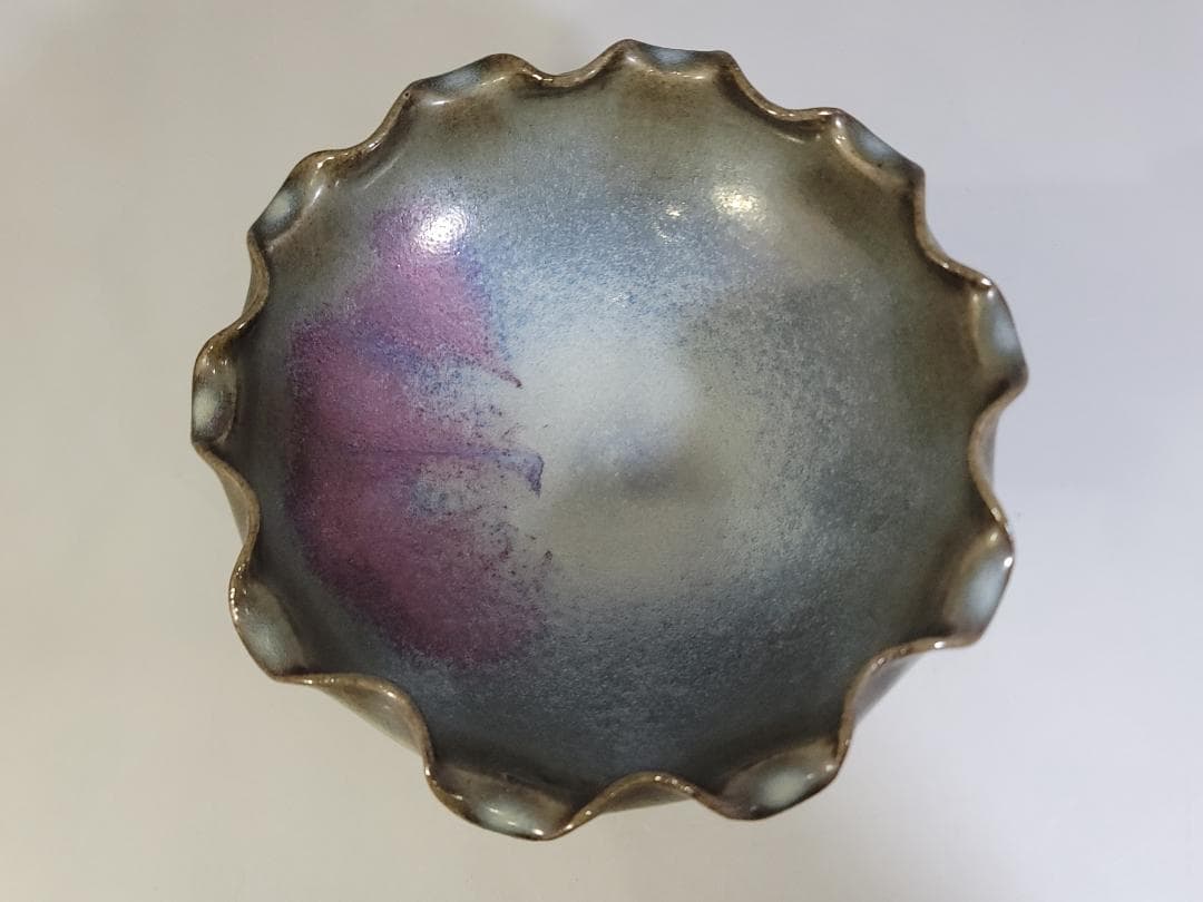 中国美術 斑紫釉 輪花 碗 時代物 DT444