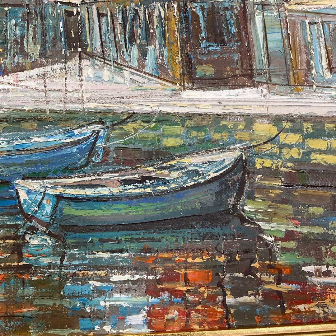 風景画 油彩画 港町の風景　作家名❓わかりません