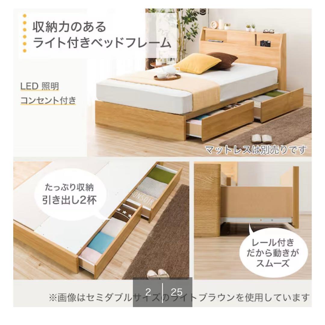 ぴぴニトリダブルベットフレーム収納ヘッドボード付き