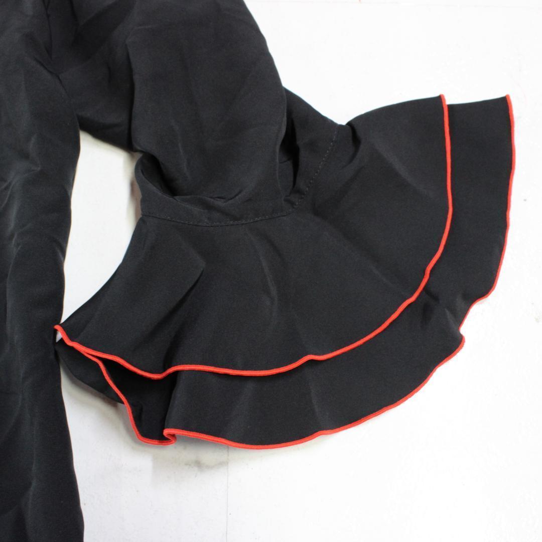 【新品フラメンコ衣装】上下セット ファルダ トップス スカート シージョ 黒 赤