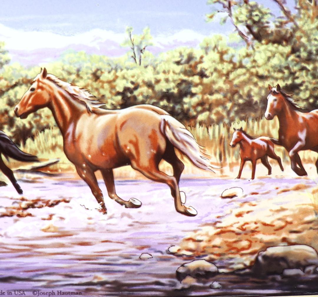 ジョー・ハウトマン ヴィンテージ ステンドグラス 野生の走る馬 絵画 美術館