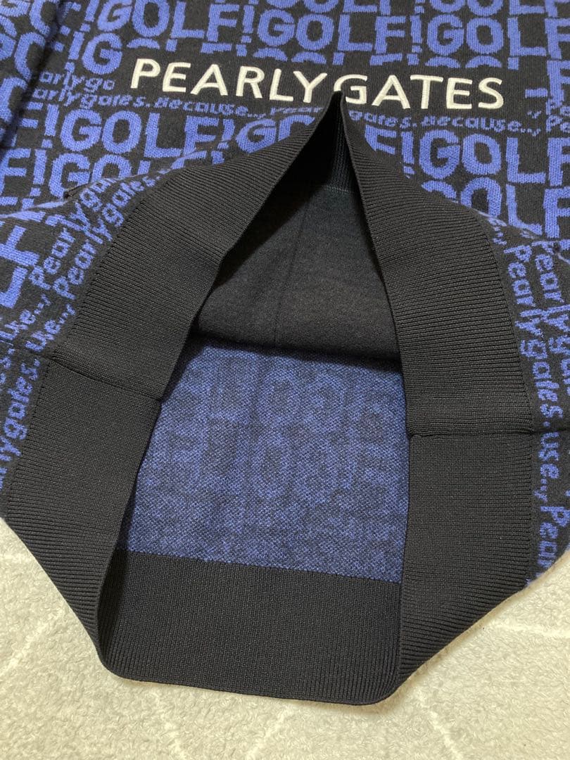 新品 パーリーゲイツ GOLF柄ジャガード ニット フーディ(4)サイズM/紺