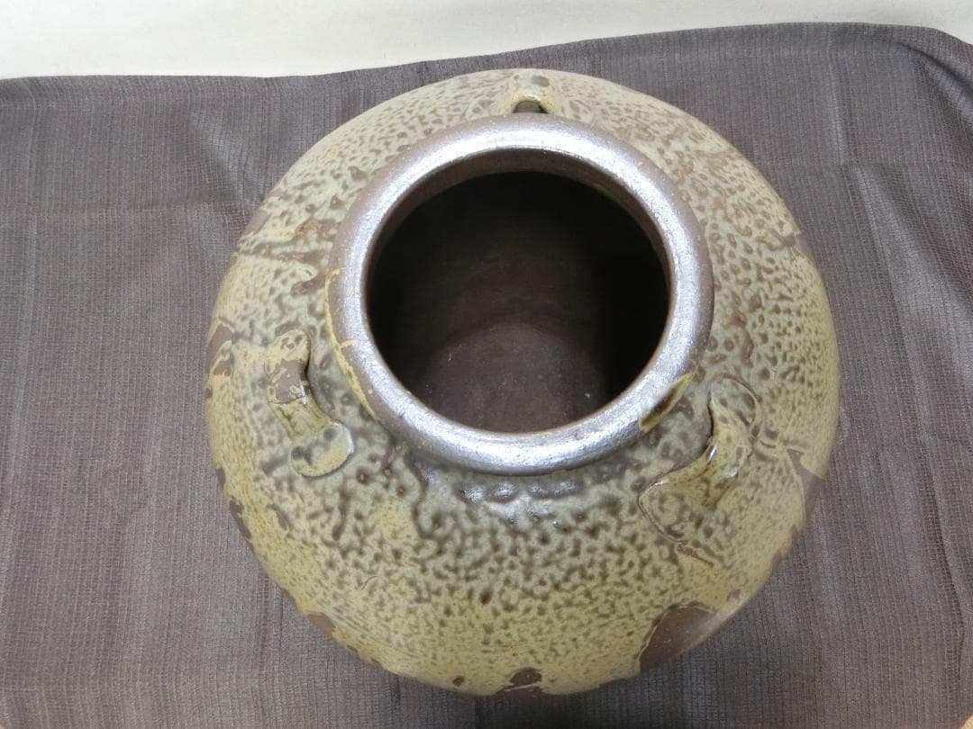 飾り映え！【壺　3耳壺 流れ釉　緑釉垂れ釉　景色抜群　丹波】★鑑賞　目を引きます
