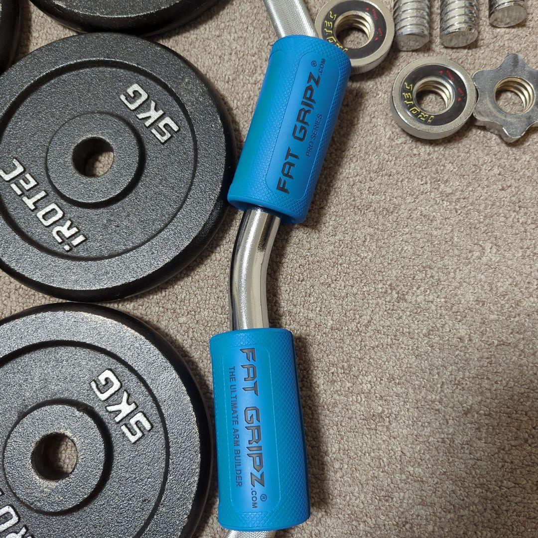 28mmプレート120cm EZバーfat gripz ダンベル　おまけ
