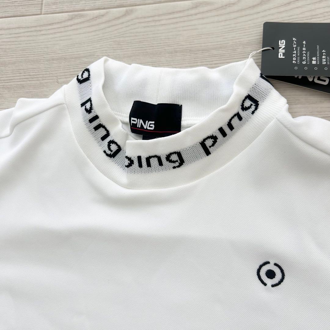 新品　PING ピン　モックネック　半袖シャツ　カットソー　ホワイト　LLサイズ