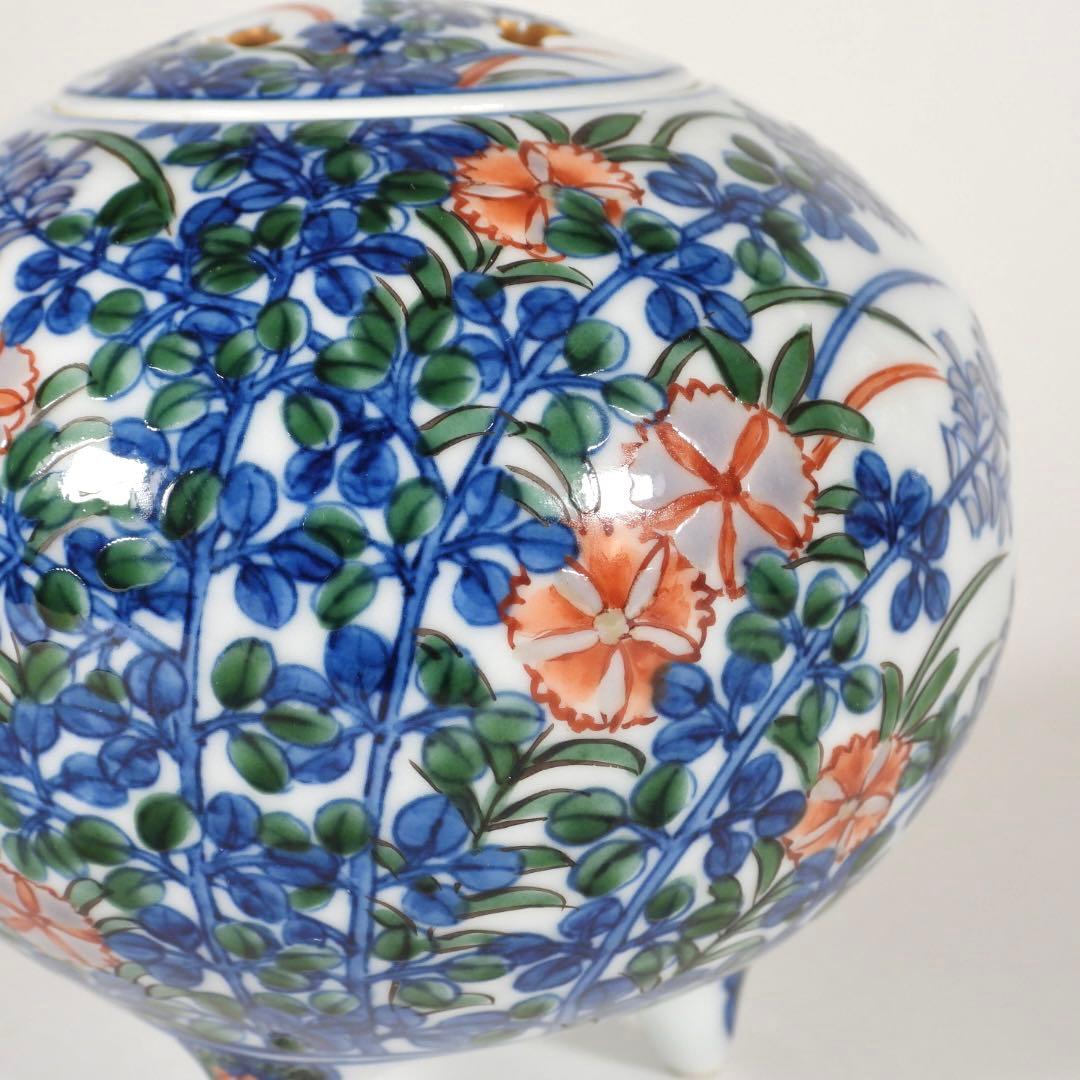 村上玄輝　香炉 蓋付き 花絵紋 香道具 茶道具 ￼