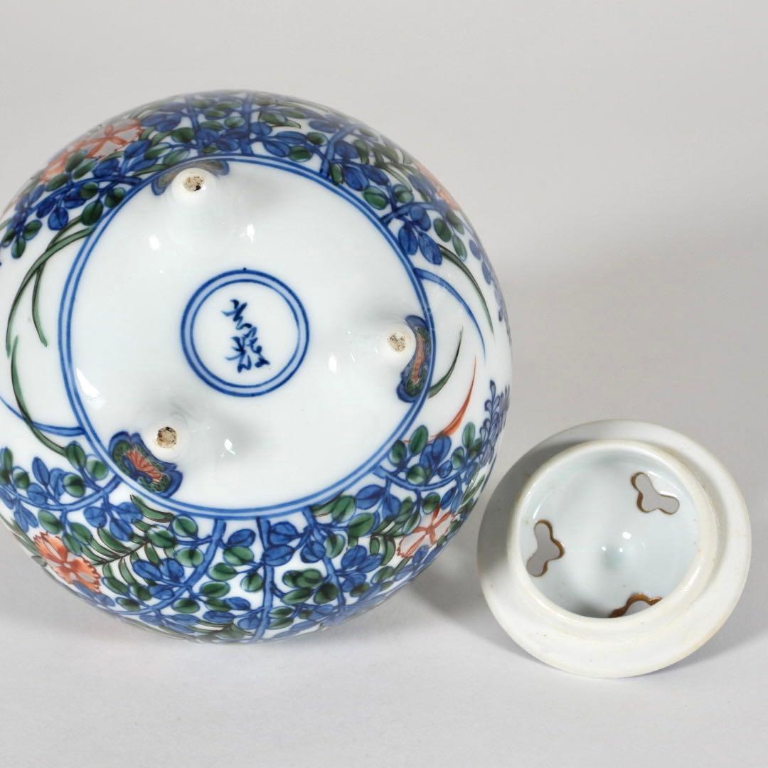 村上玄輝　香炉 蓋付き 花絵紋 香道具 茶道具 ￼
