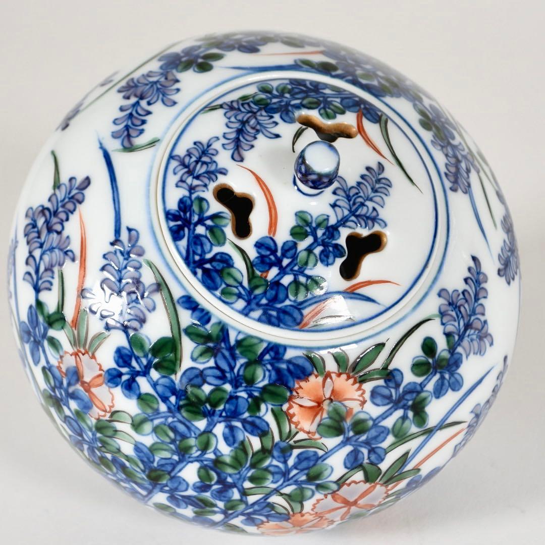 村上玄輝　香炉 蓋付き 花絵紋 香道具 茶道具 ￼