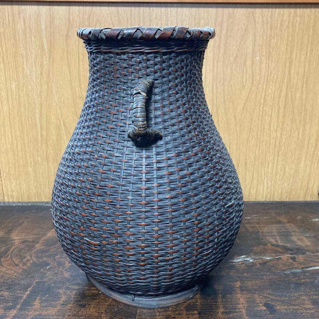 骨董　古道具　竹花籠　花入　花器　茶道　大きな花籠　耳つき花籠　時代もの
