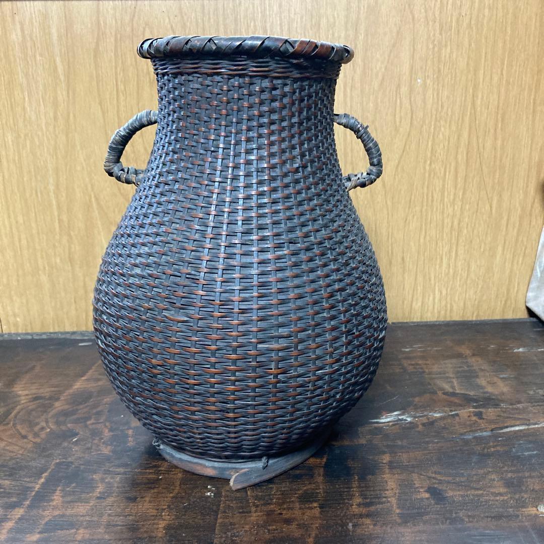 骨董　古道具　竹花籠　花入　花器　茶道　大きな花籠　耳つき花籠　時代もの