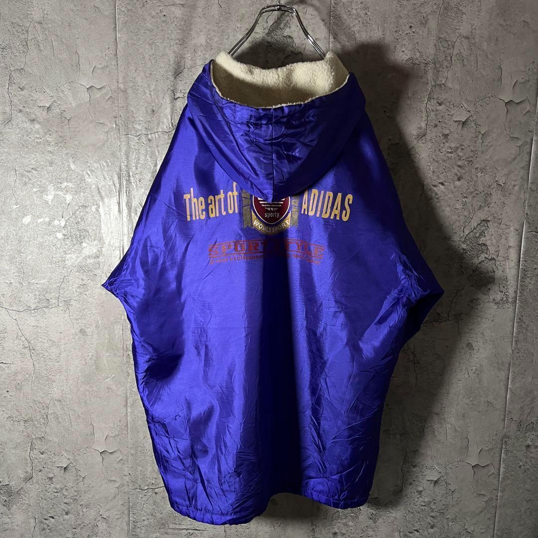 希少XL★90s アディダス ベンチコート デサント製 裏地ボア ビッグロゴ