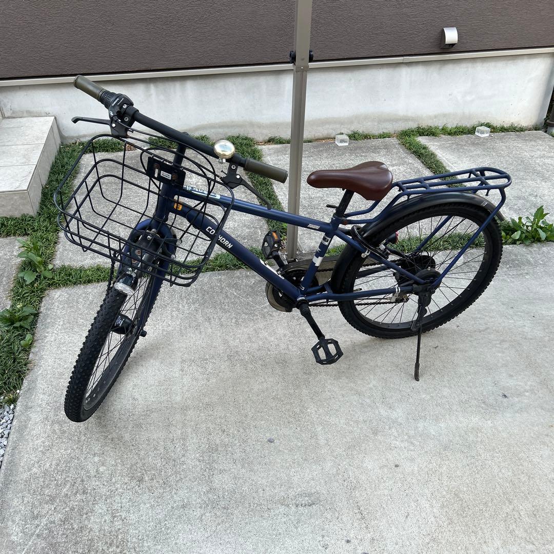 24インチ 子供用自転車 ネイビーブルー 前カゴ付き