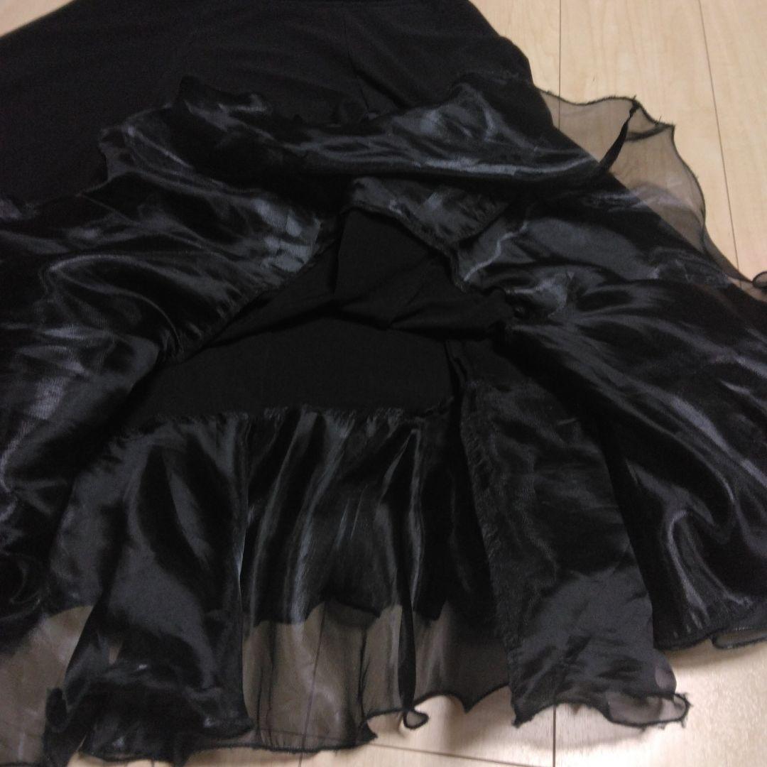 社交ダンス　フリル付き黒ダンスドレス