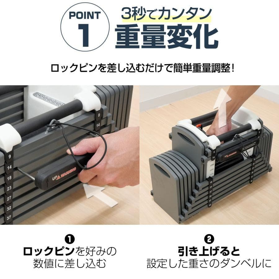 パワーブロック ダンベル 可変式 42kg 単品 多機能 24段階調節 筋トレ