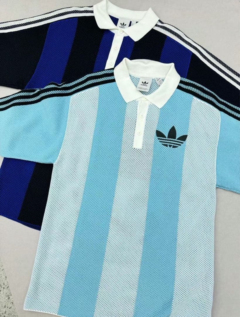 新品M Adidas ショートスリーブ ポロシャツJL5976 スカイブルー