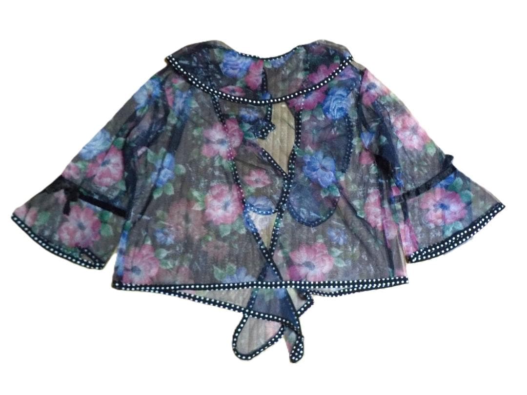 ボレロブラウス　ゴシック花柄　シースルーフリル　リボン