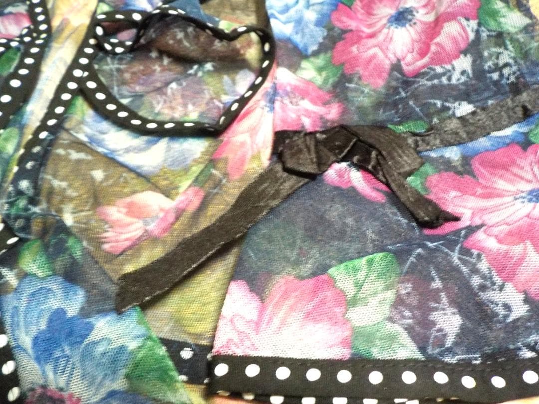 ボレロブラウス　ゴシック花柄　シースルーフリル　リボン