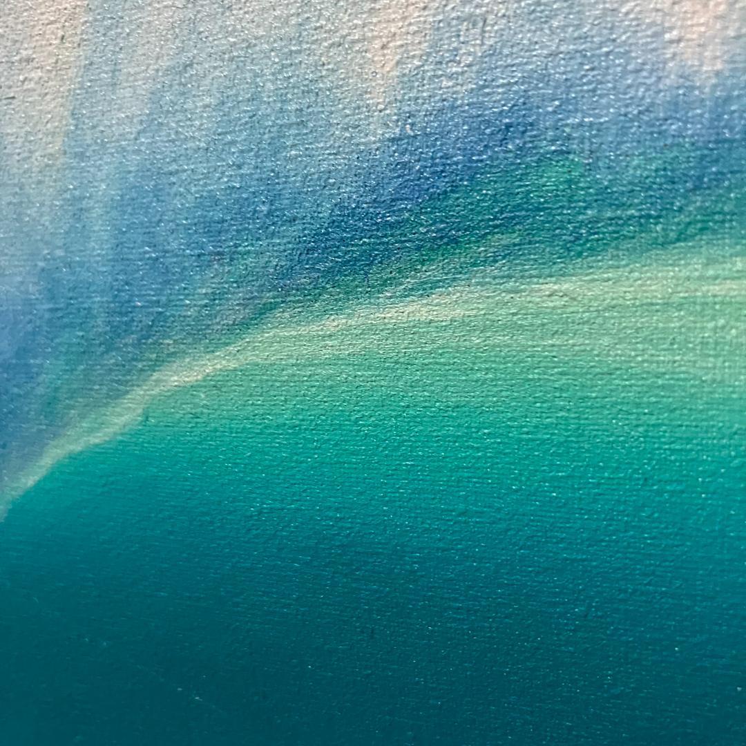 波の油彩画 木彫り額縁付き サーフアート 海景画 goes windy