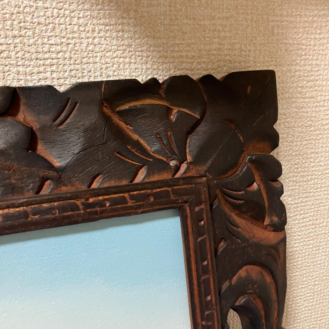 波の油彩画 木彫り額縁付き サーフアート 海景画 goes windy