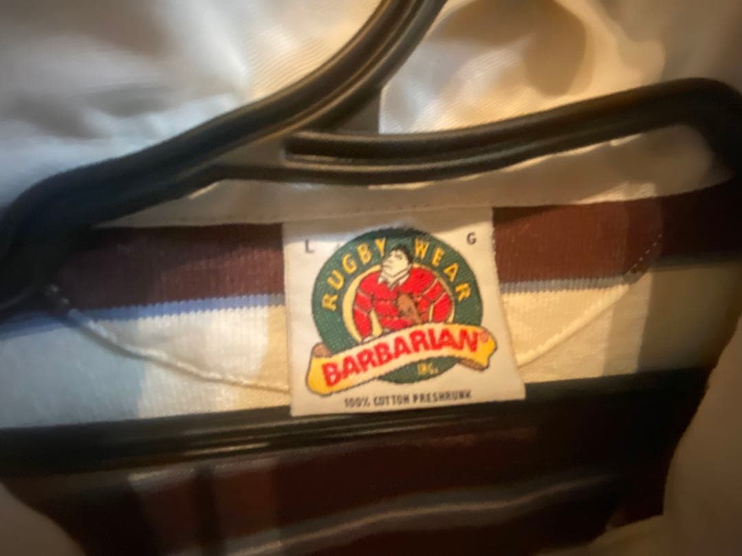最終値下げ！BARBARIAN バーバリアン　ラガーシャツ L 白茶ストライプ