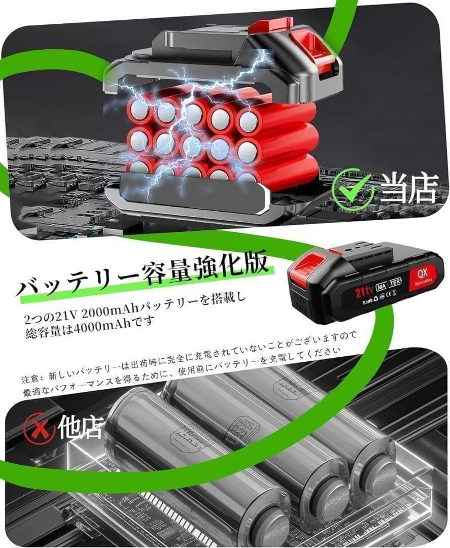 草刈り機 充電式 高性能 21V 4000mAhのバッテリー総容量 強力電動草刈
