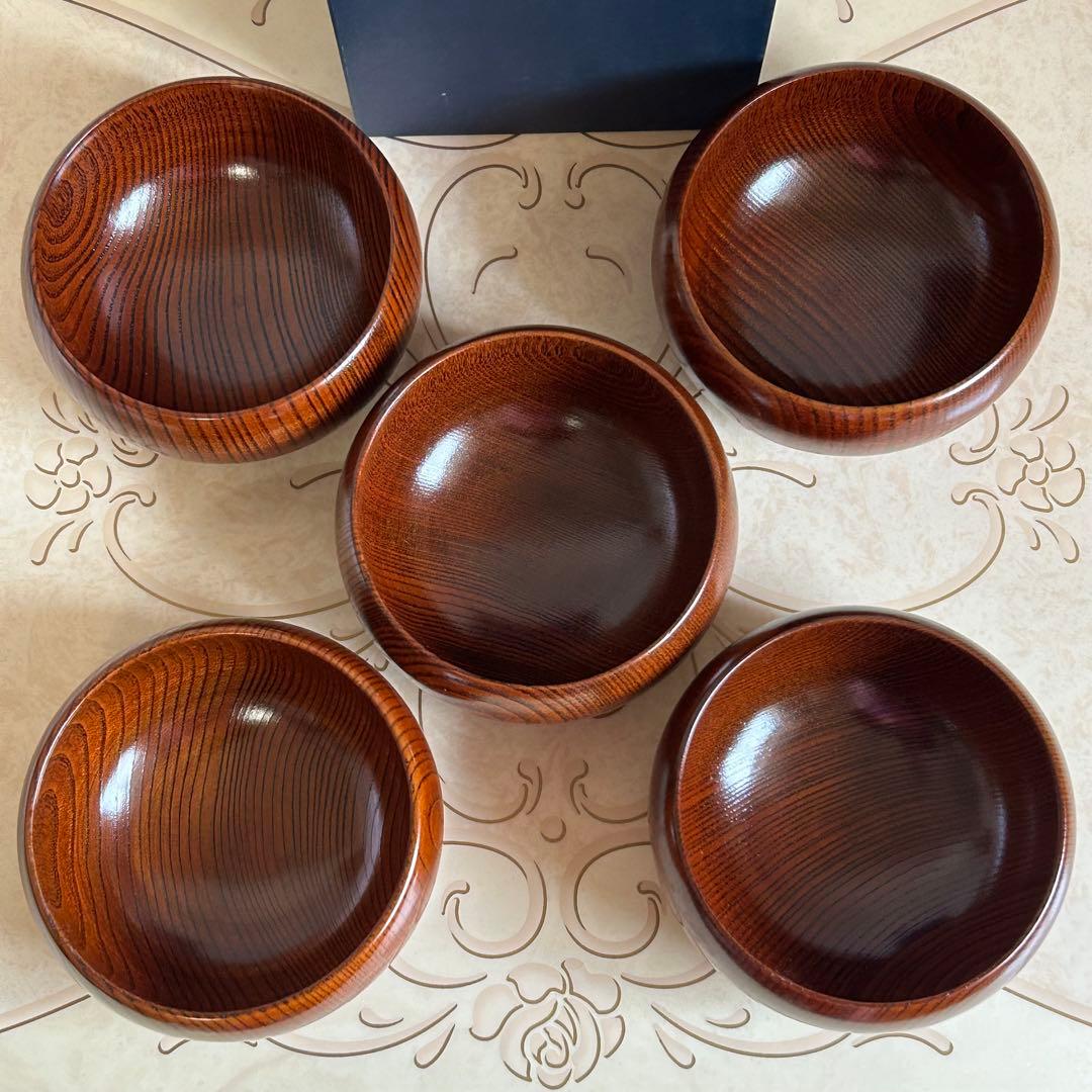 山中漆器　天然木　ボウル　中鉢　5点セット　うるし塗り　どんぶり　丼鉢　サラダ