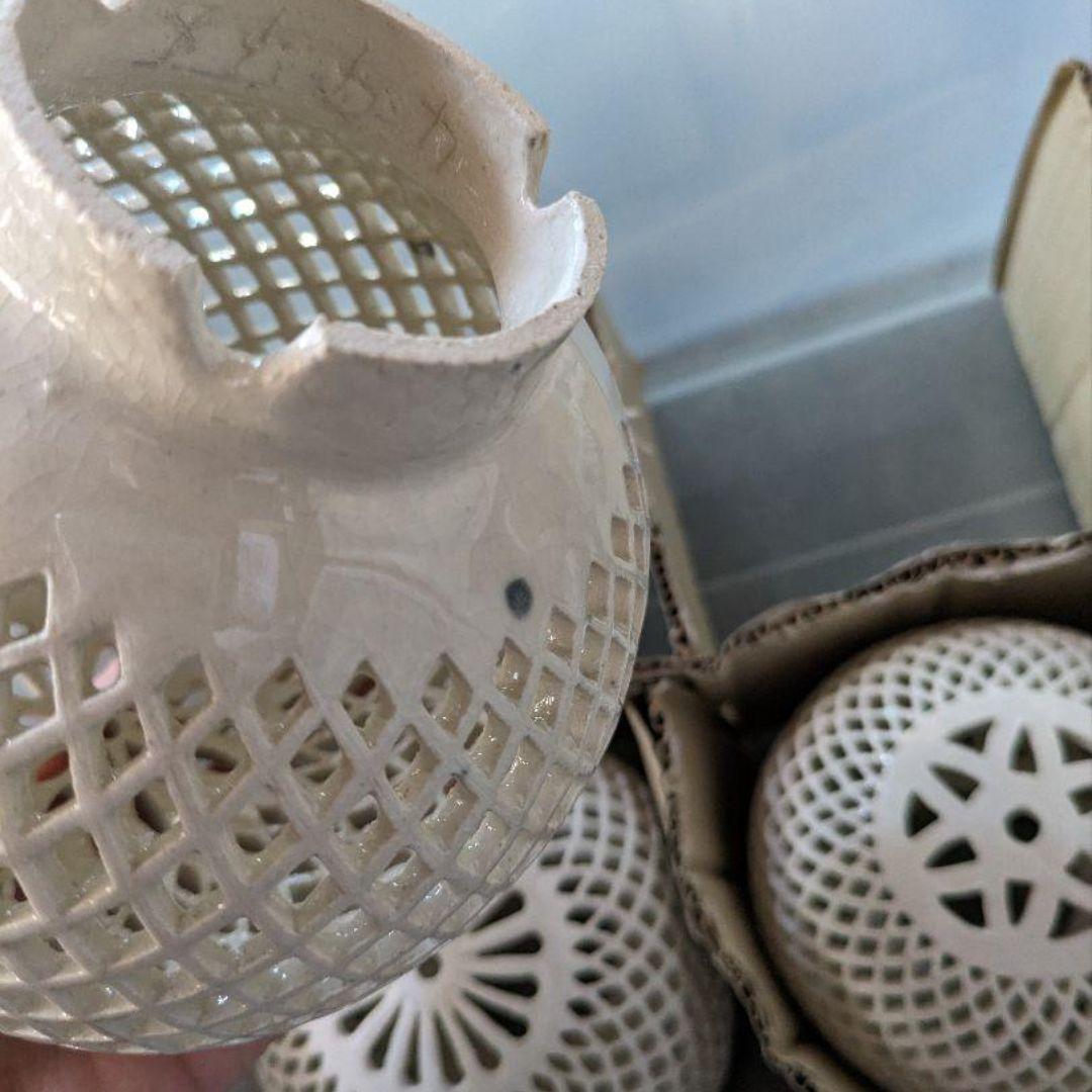 ⑥✨一点物✨新品　透かし彫り　陶器　ハンドメイド　香炉　ライトカバー　シェード