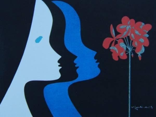 斎藤清、【花と少女（１６）】、希少な大判額装用画集より、美品、新品額装付