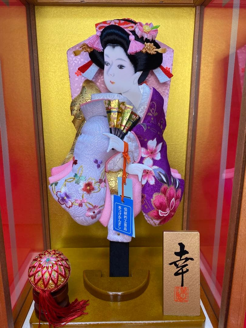 本つげかんざし　羽子板ガラスケース１０号・間口約２７×奥行約２１×高さ約４６㎝