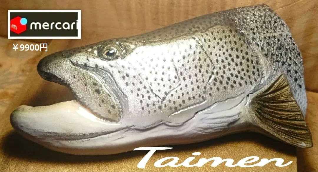.Seaトラウトブローチ(魚鬼Taimen/木彫)【1点物/最終価格】