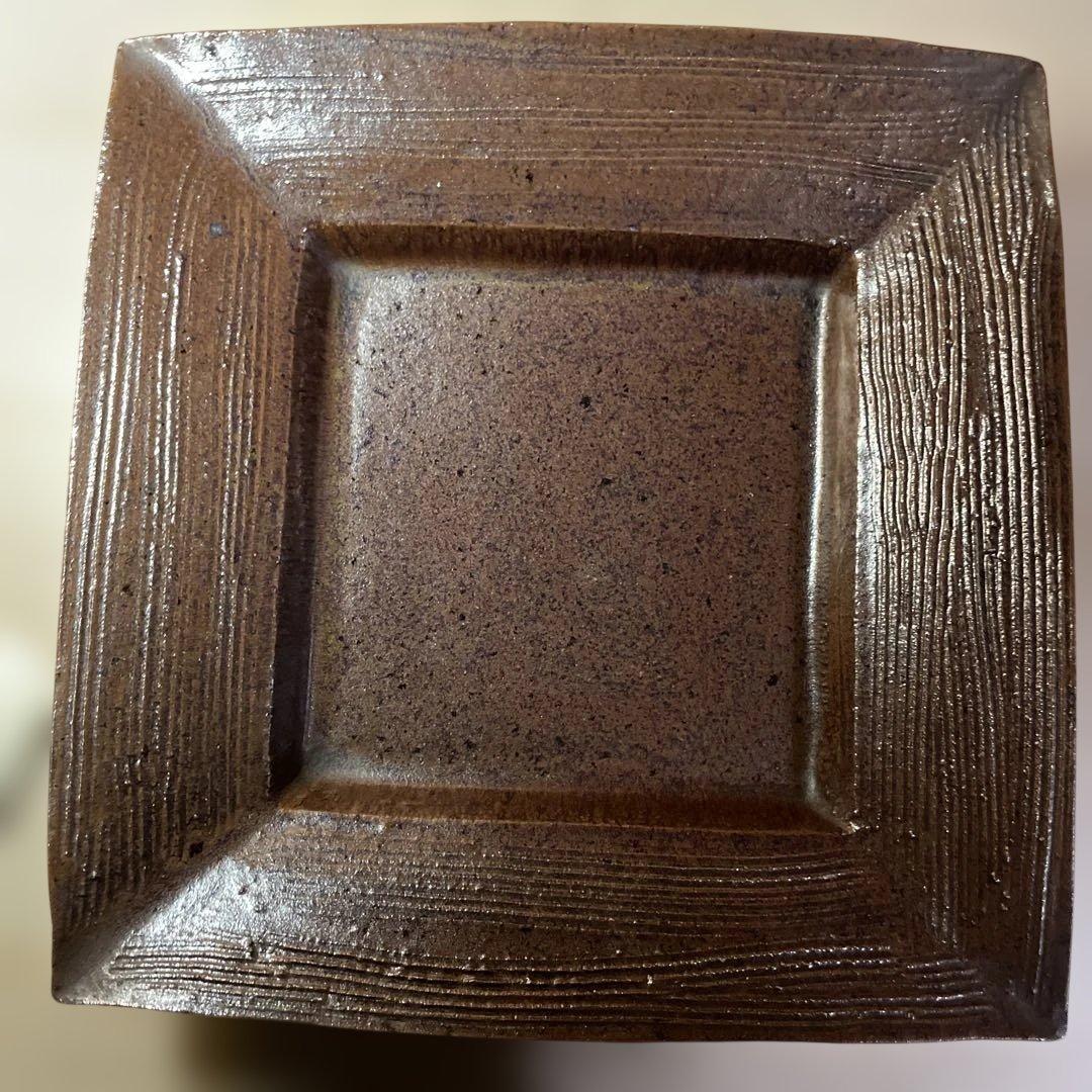 益子焼　浜田庄司　鉄砂？飴釉？櫛目紋角皿　約30センチ 箱なし