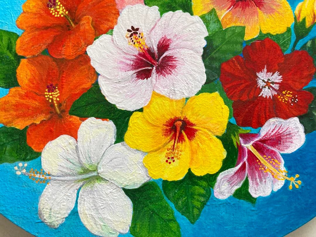 花の絵　アクリル画　原画 「鮮やかなハイビスカス」