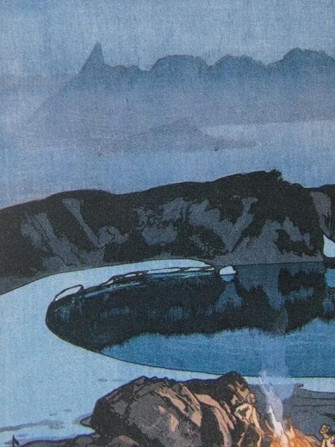 吉田博、鷲羽岳の野営、希少な額装用画集より、新品高級額装付、状態良好