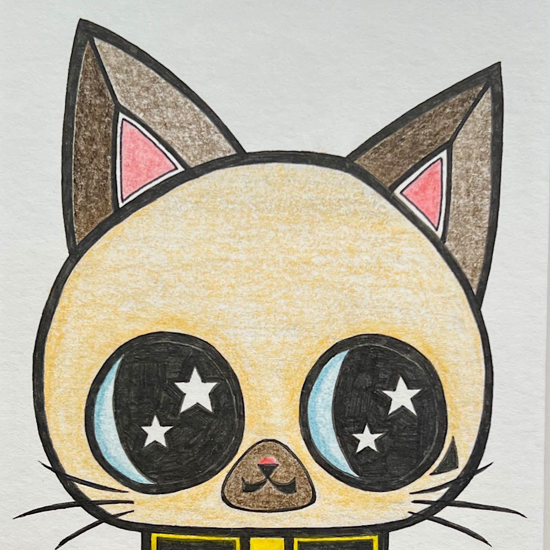 動物 原画 絵 手描き 癒し 猫 アート 一点物 額縁付『イエロー』