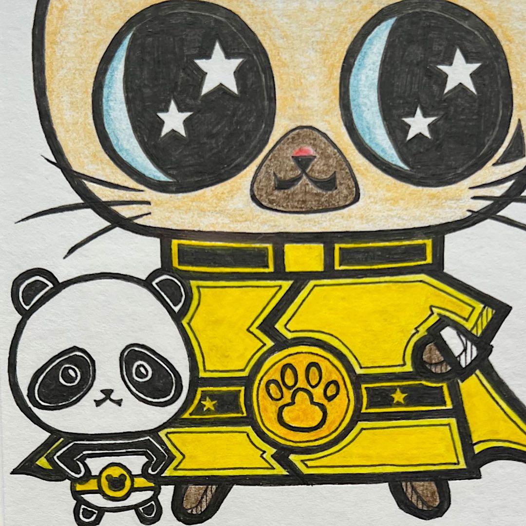 動物 原画 絵 手描き 癒し 猫 アート 一点物 額縁付『イエロー』