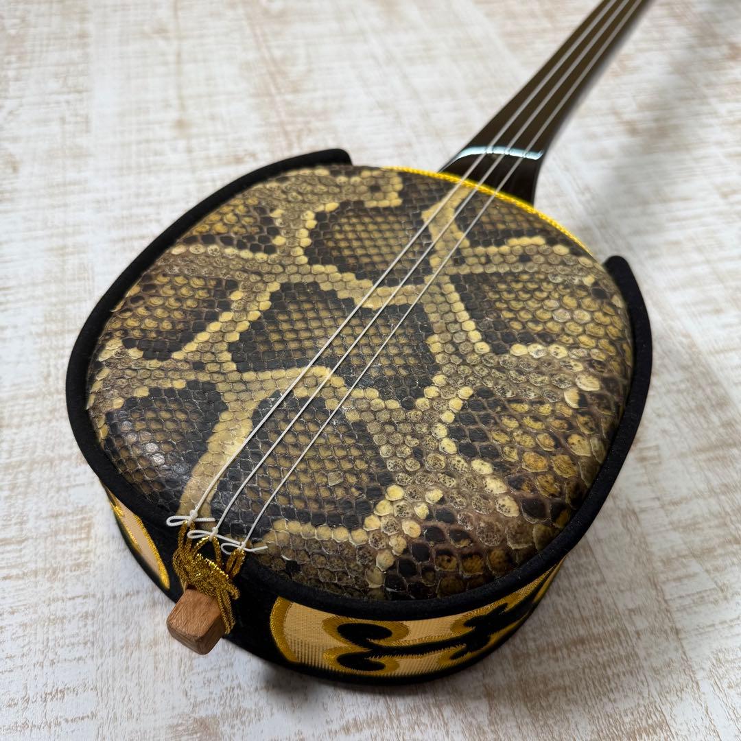 三線 本皮 本革 蛇皮 蛇革 三味線 琉球 沖縄　付属品多数