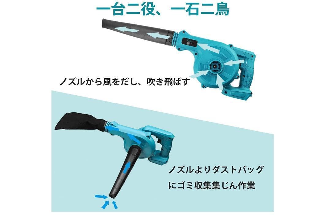 一台二役 ブロワー/送風機 /大容量(21V,4000mah)バッテリー2個付き