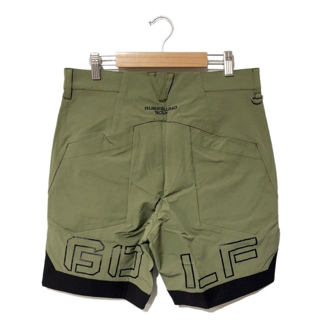新品 ラッセルノ ゴルフ ソリッドデザイン ロゴプリント ショーツ カーキ M