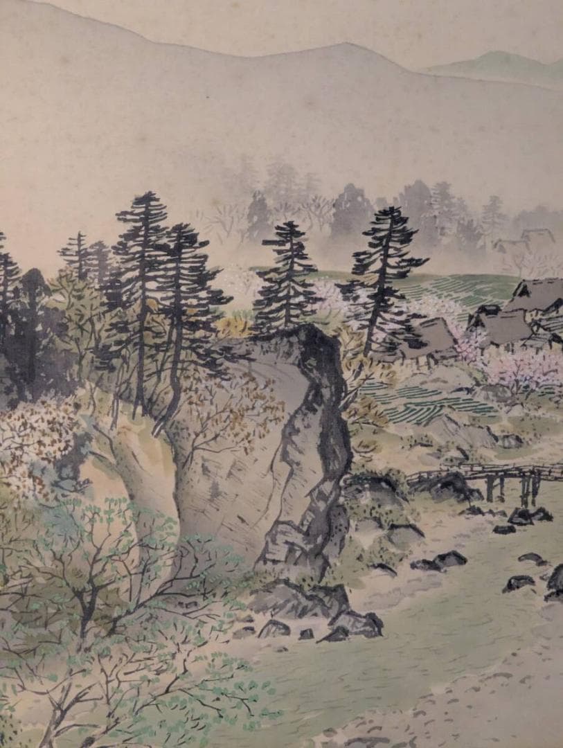 【模写】【複製】工芸画　川合玉堂　谿村春晴図　穏やかな季節の移ろい　Z182