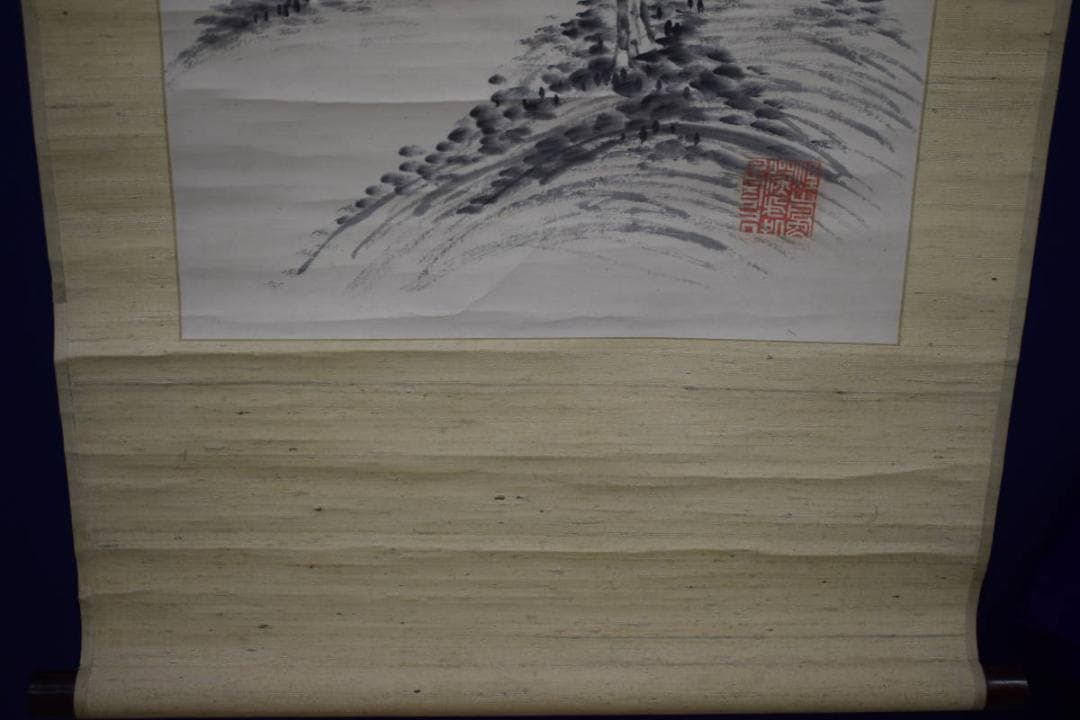 真作/田能村直入/山水人物画賛/布袋屋掛軸HH-857
