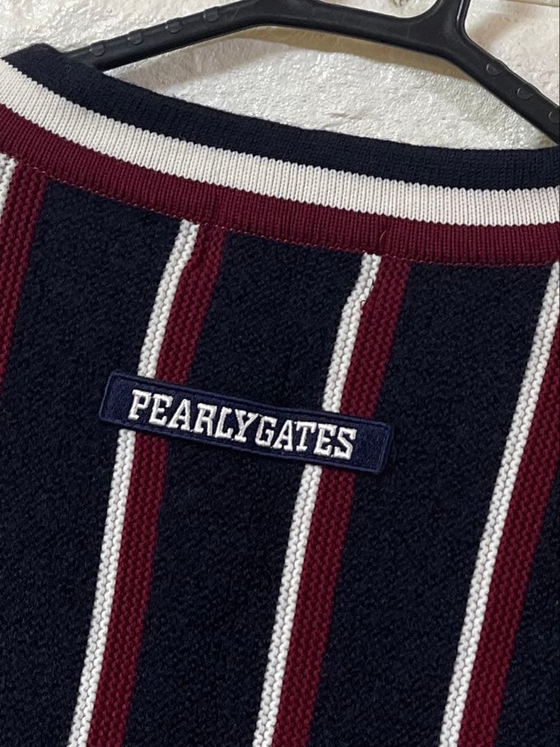 PEARLY GATES ウールニットカーディガン ロゴ ストライプ 0 日本製